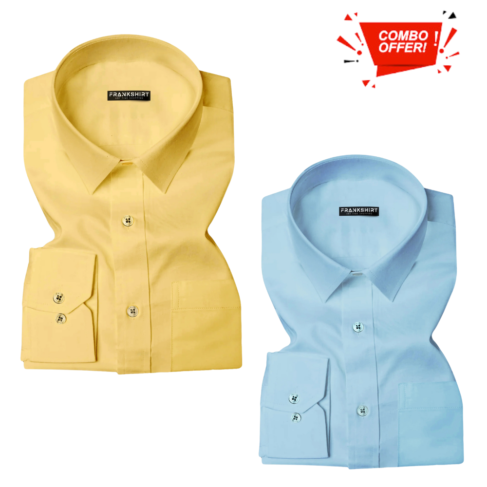 Pack of 2 Cotton Shirt for Man (Lemon and Light Blue) - Frankshop.in