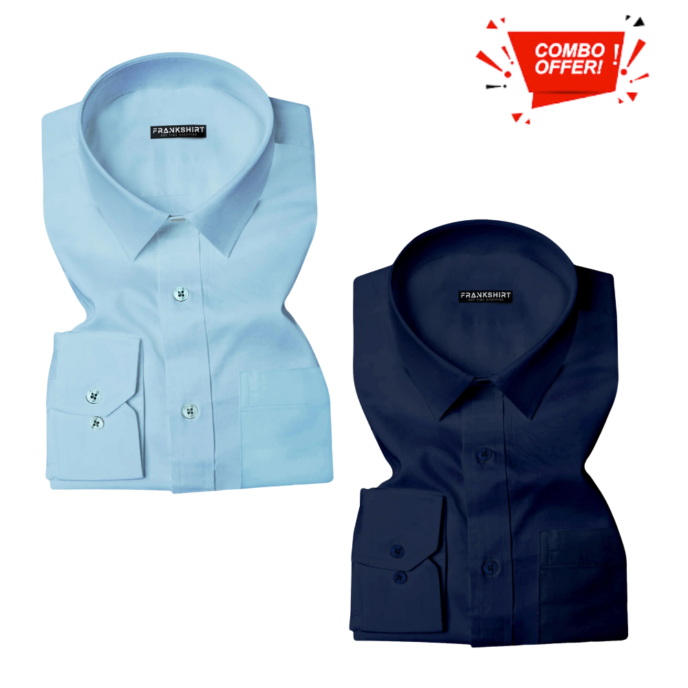 Pack of 2 Cotton Shirt for Man (Light Blue and Navy Blue) - Frankshop.in