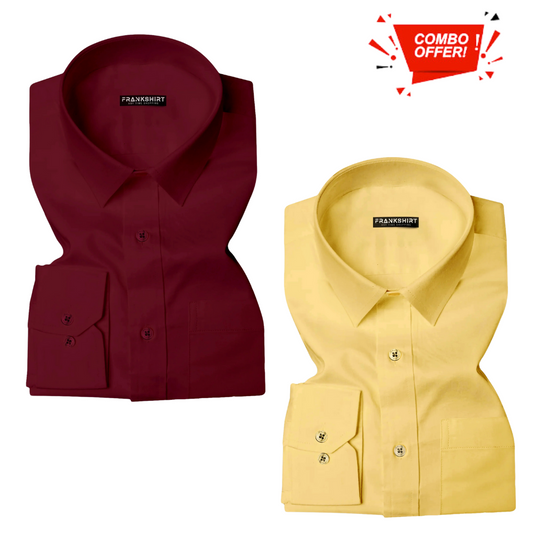 Pack of 2 Cotton Shirt for Man (Maroon and Lemon) - Frankshop.in