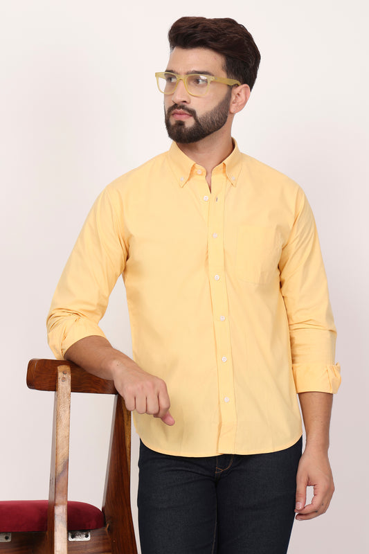 New Yellow Down Button Casual Shirt I 100% Cotton Twill