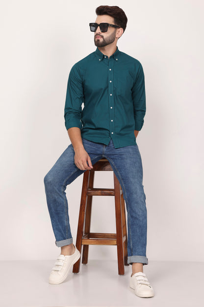 New Dark Green Down Button Casual Shirt I 100% Cotton Twill