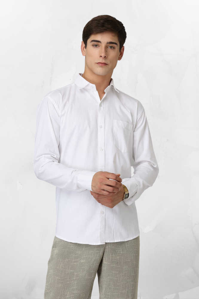 Solid Cotton Shirt for Man (White) - Frankshop.in