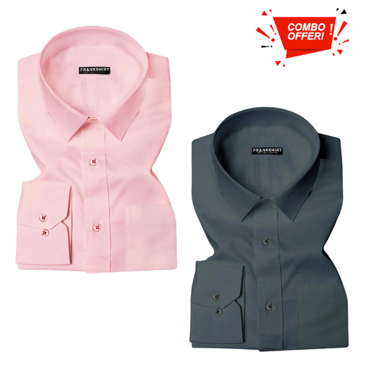 Pack of 2 Cotton Shirt for Man (Light Pink and Dark Grey) - Frankshop.in