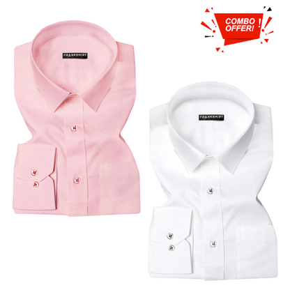 Pack of 2 Cotton Shirt for Man (Light Pink and White) - Frankshop.in