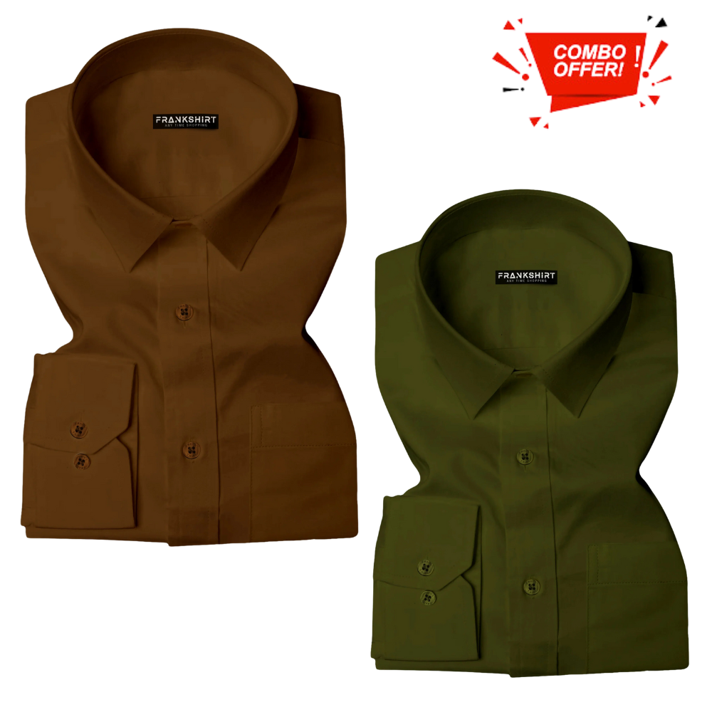 Pack of 2 Cotton Shirt for Man (Brown and Bottle Green) - Frankshop.in