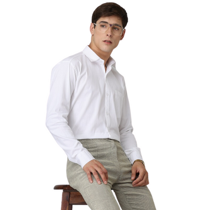 Premium Cotton Blend Solid Shirts (White) - Frankshop.in