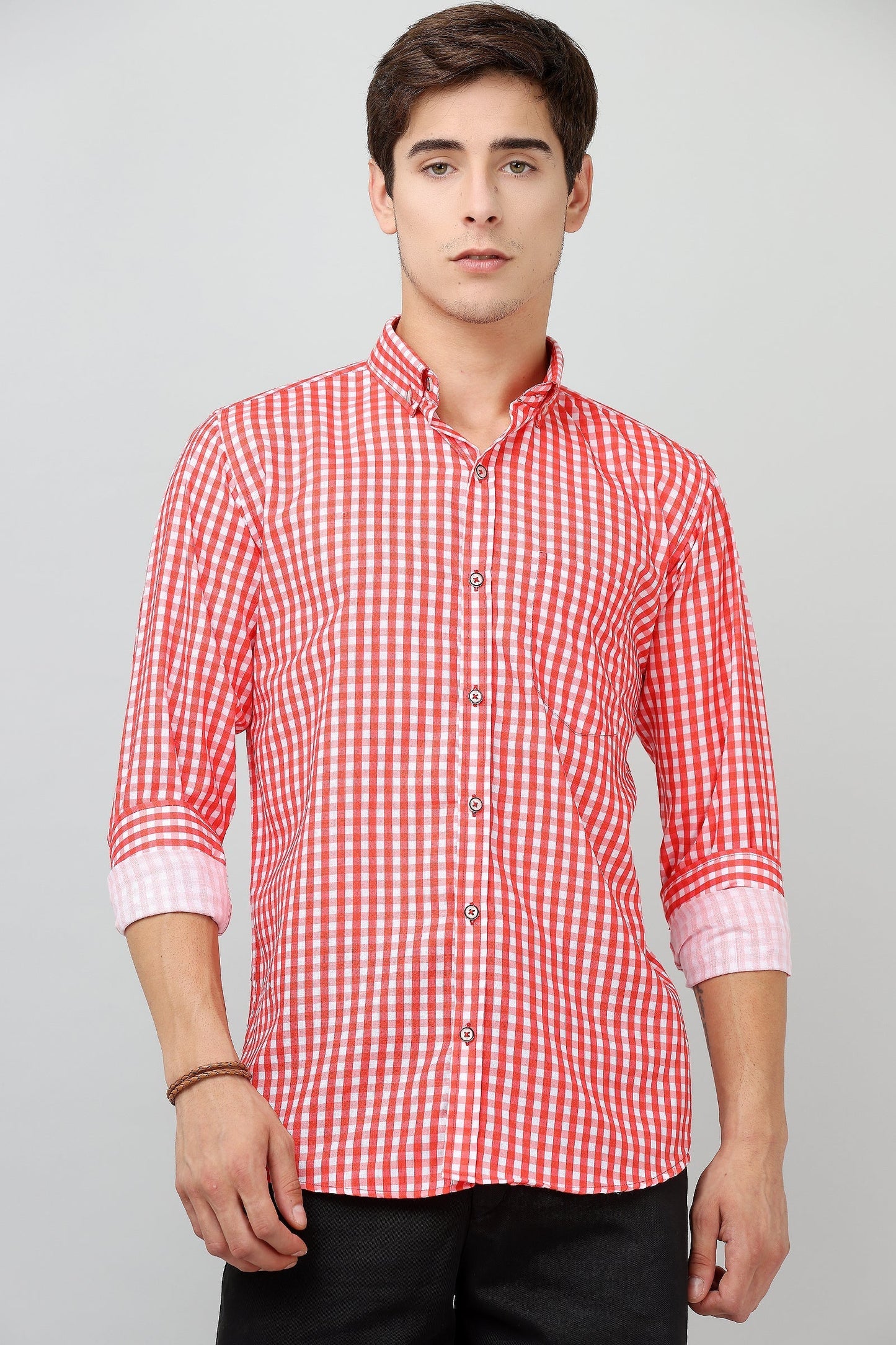 Darnandstitch® Thin Cotton Red Check Print Shirt - Frankshop.in