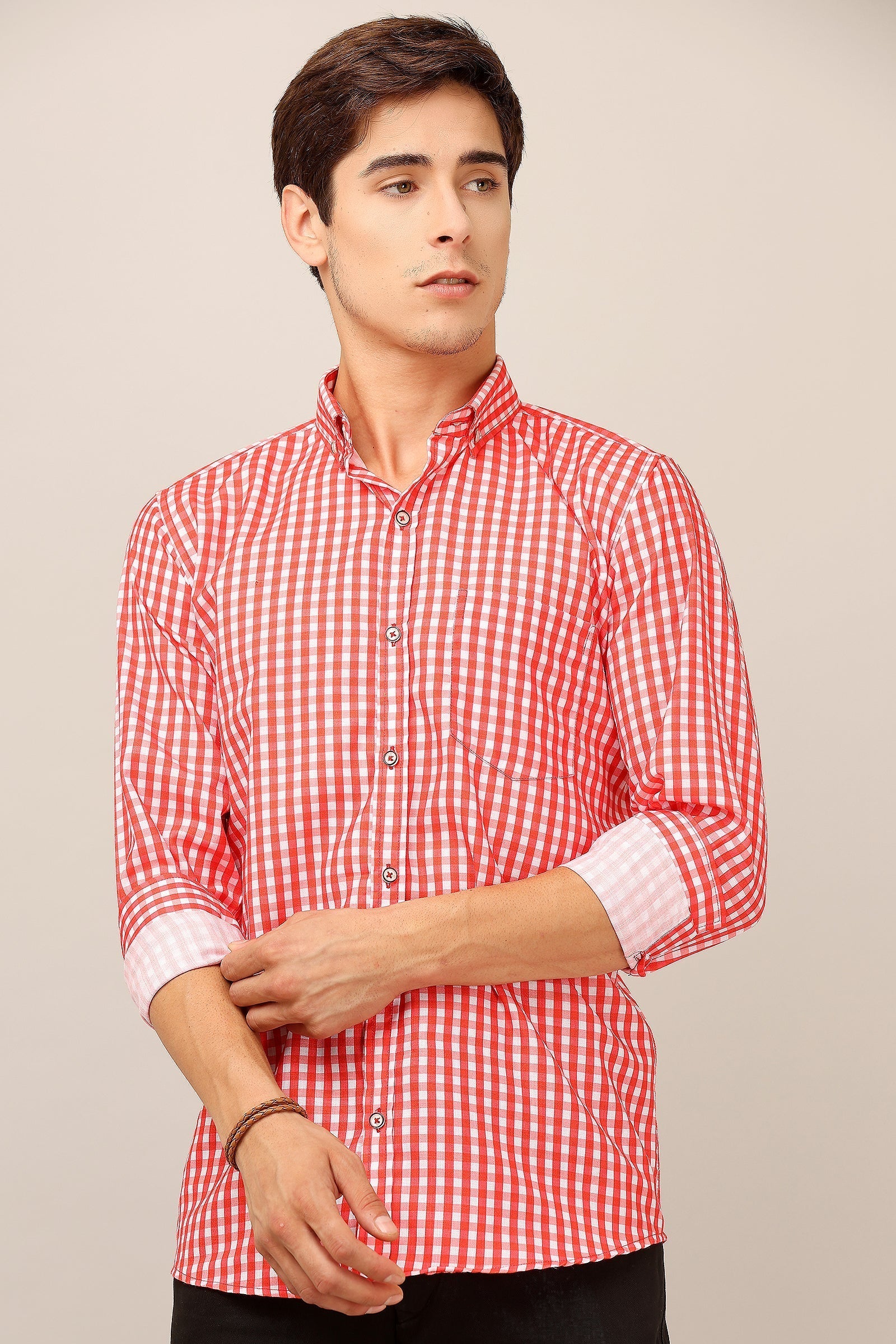 Darnandstitch® Thin Cotton Red Check Print Shirt - Frankshop.in