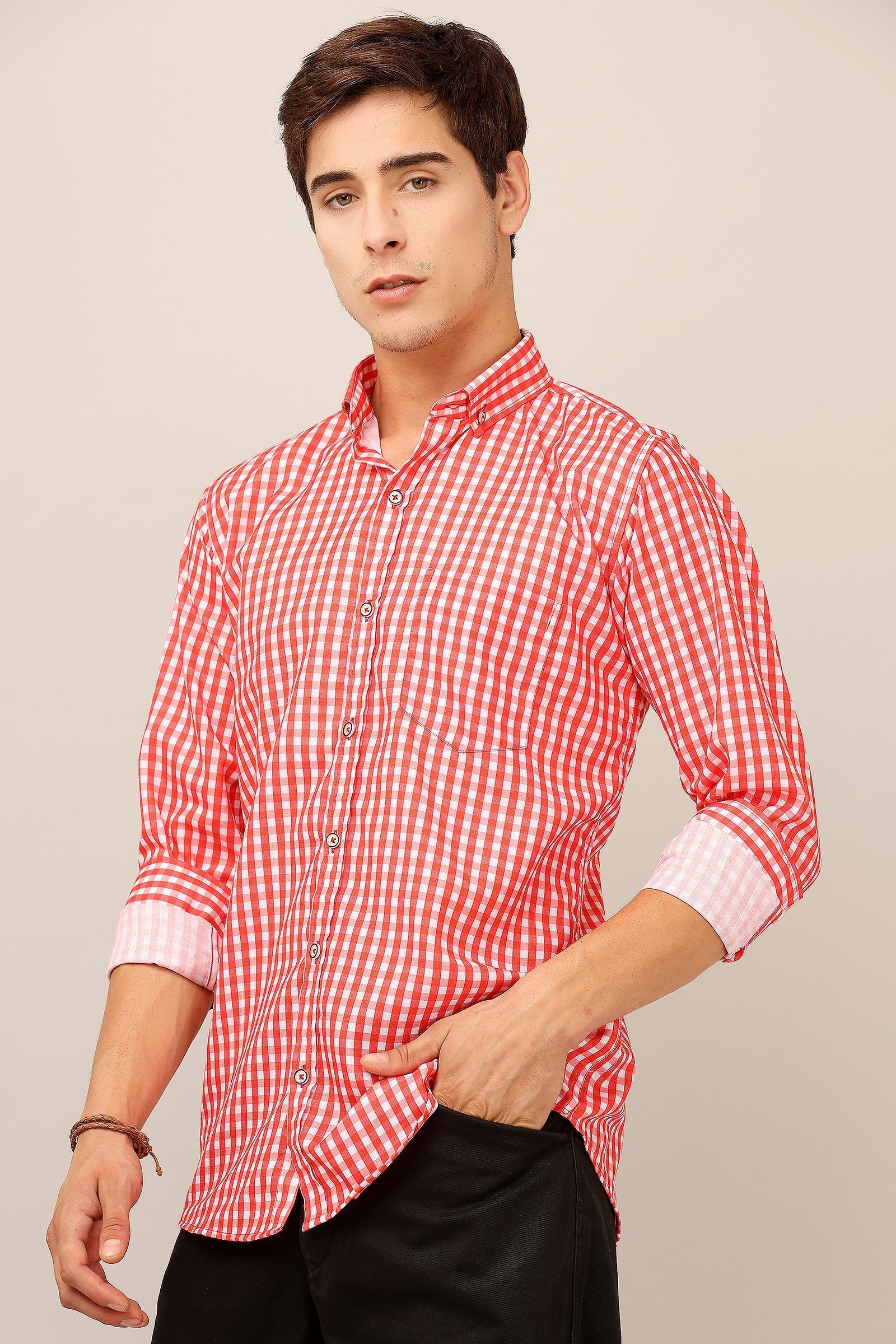 Darnandstitch® Thin Cotton Red Check Print Shirt - Frankshop.in