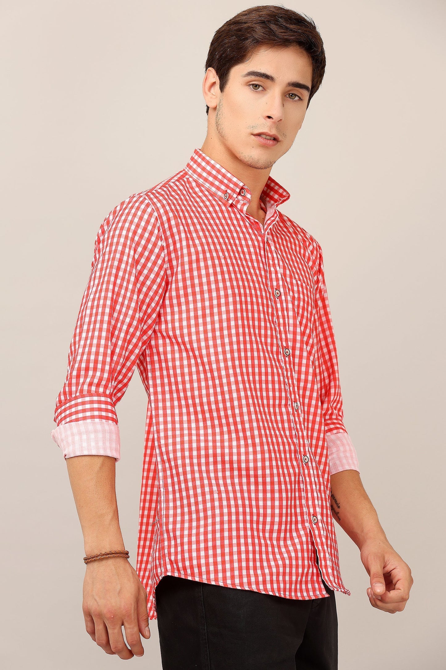 Darnandstitch® Thin Cotton Red Check Print Shirt - Frankshop.in