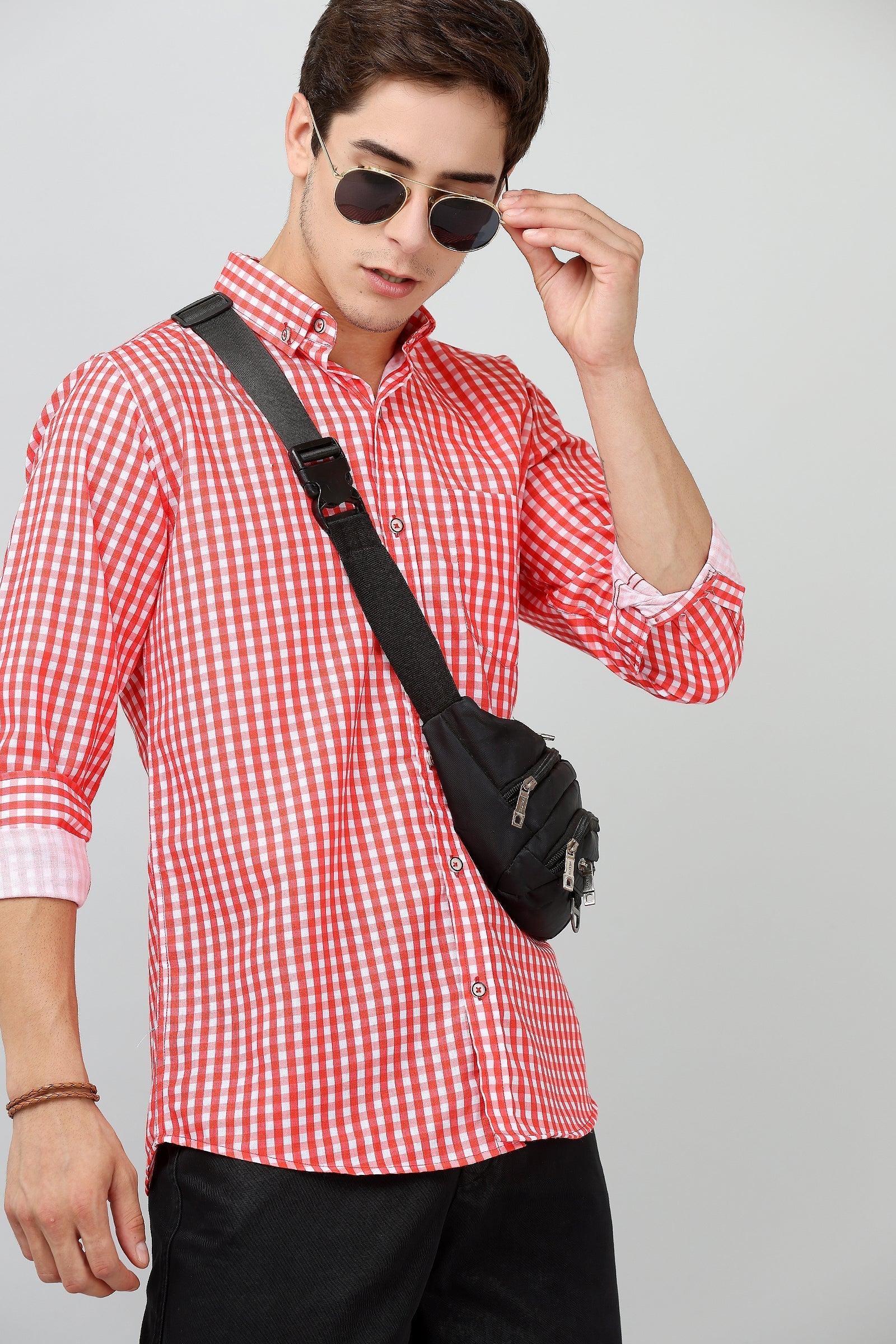 Darnandstitch® Thin Cotton Red Check Print Shirt - Frankshop.in