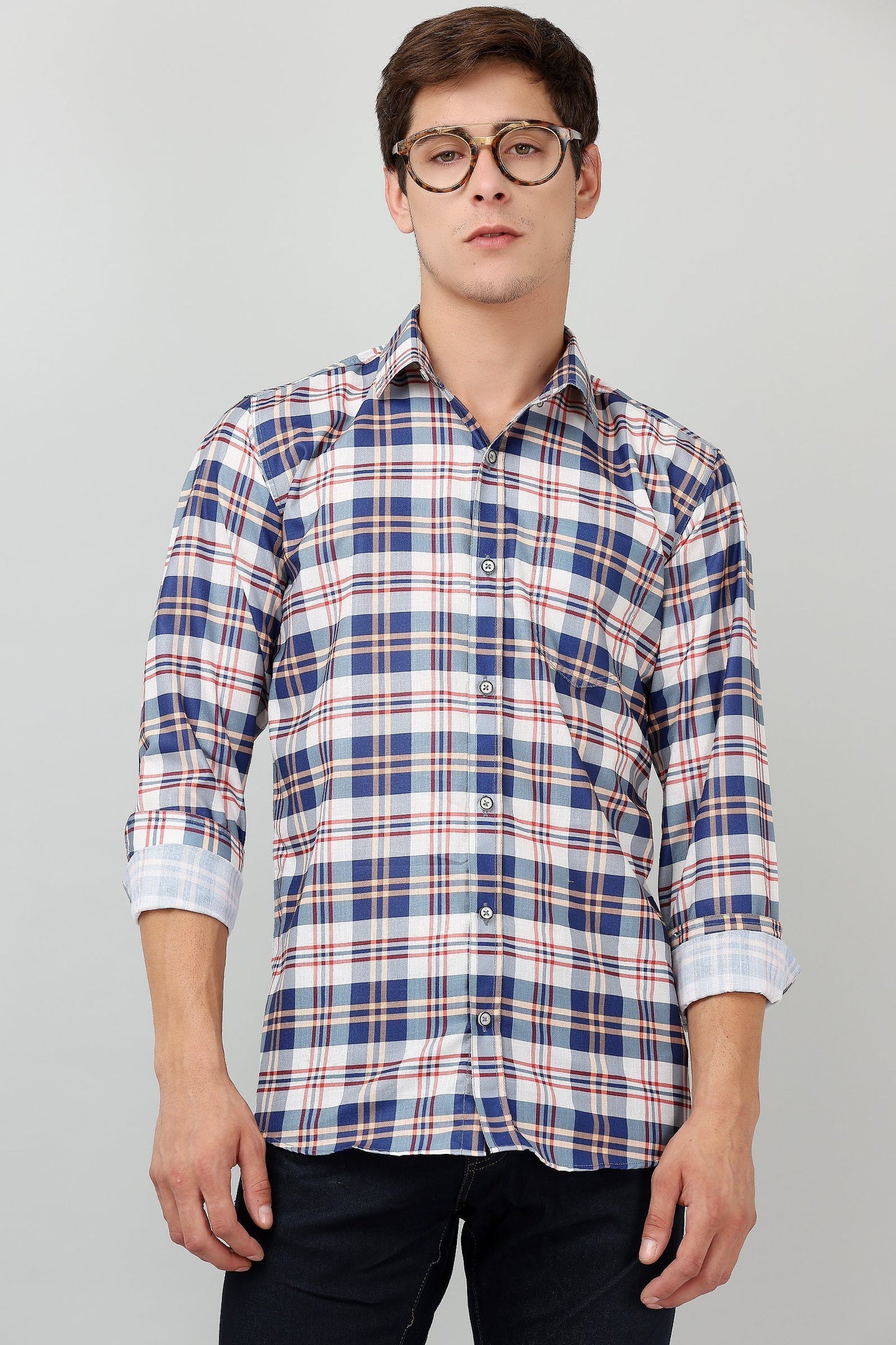 Darnandstitch Contrast Printed Checkered Shirt - Frankshop.in