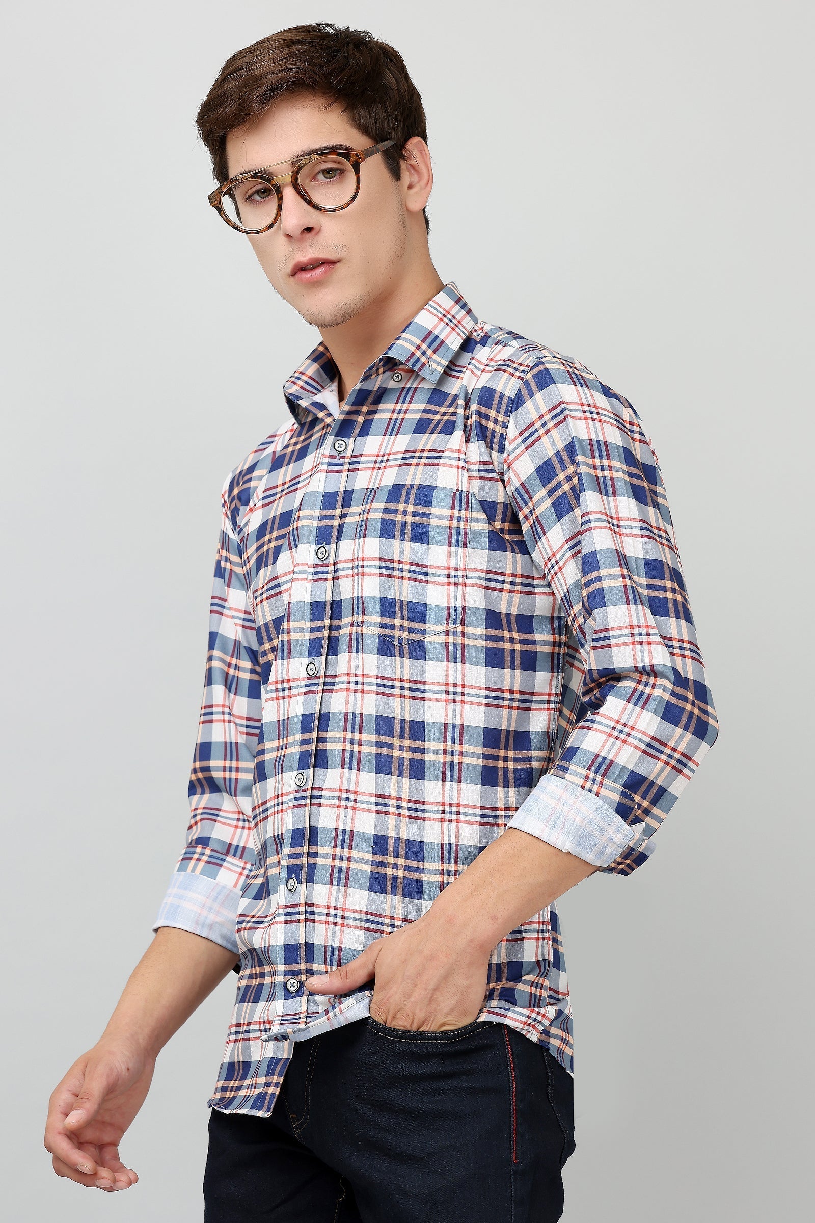 Darnandstitch Contrast Printed Checkered Shirt - Frankshop.in