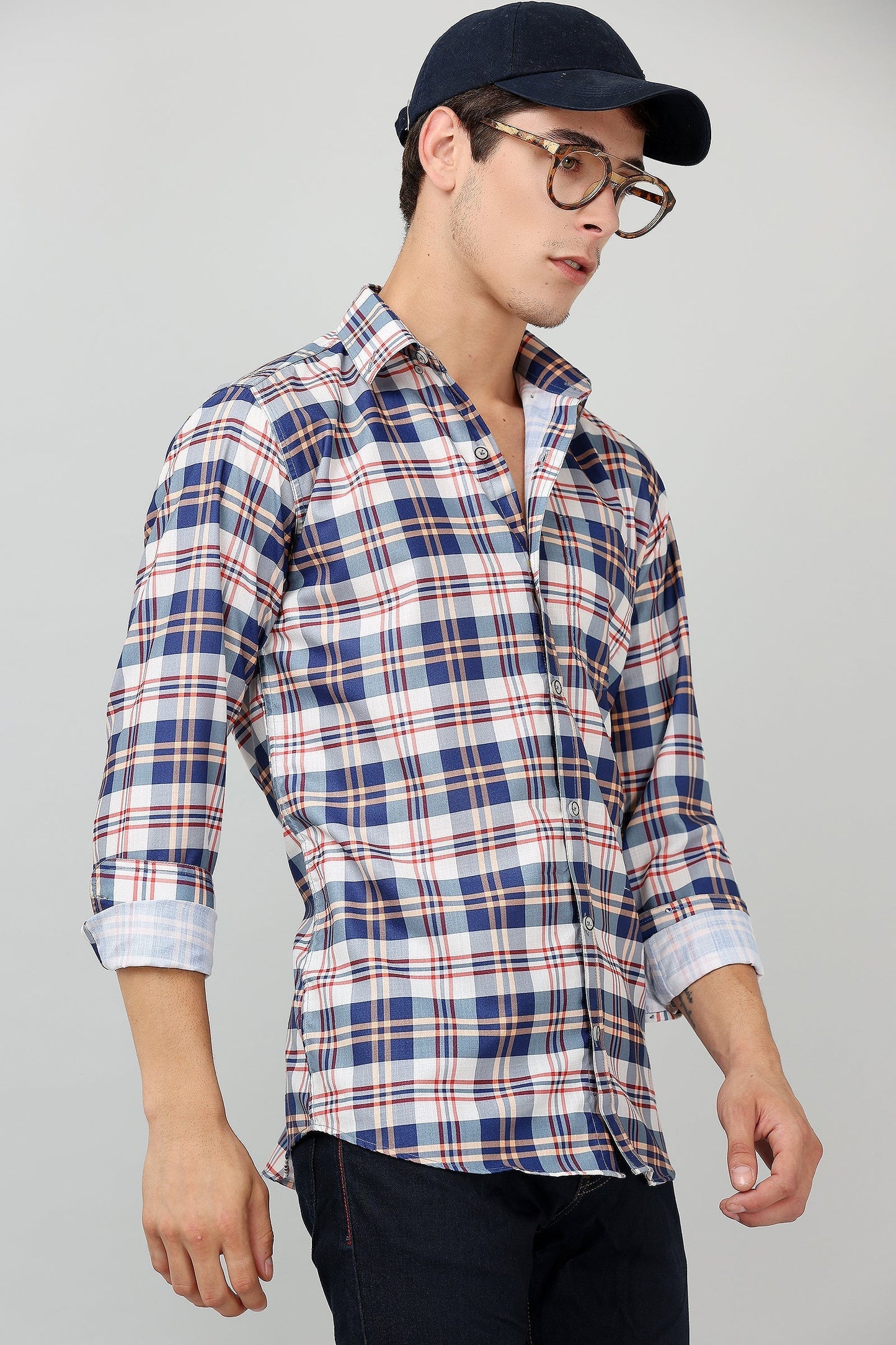 Darnandstitch Contrast Printed Checkered Shirt - Frankshop.in