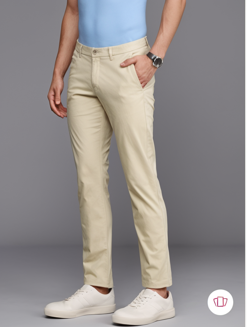 Men Slim Fit Smart Casual Trousers Khaki - Frankshop.in