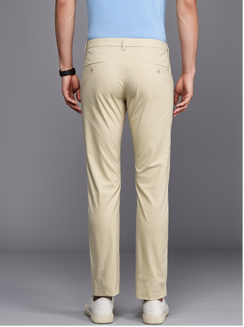 Men Slim Fit Smart Casual Trousers Khaki - Frankshop.in