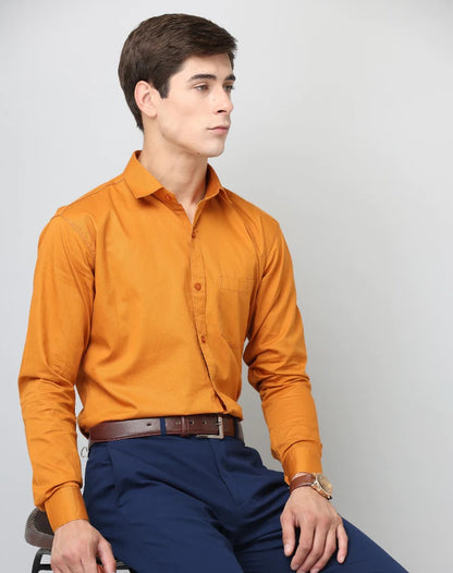 Frankshop Classic Pure Cotton Mustard Color Blend Solid Shirts - Frankshop.in