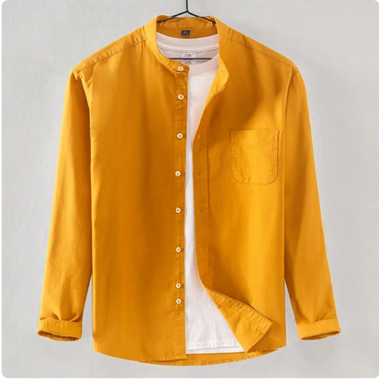 Frankshirt Round Neck Casual Shirt without T-Shirt I High Quality 100%Twill Cotton Fabric I Mustard