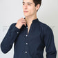 Frankshirt Chinese Collar Navy Blue Solid Tailored Fit Cotton Casual Shirt for Man