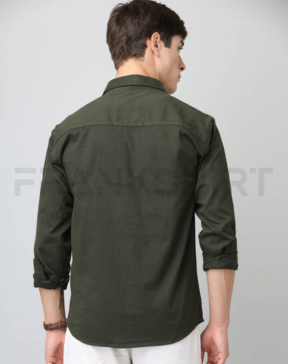 Frankshirt Double Pocket Bottle Green Solid Tailored Fit Cotton Casual Shirt for Man - Frankshop.in