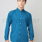 Frankshirt Chinese Collar Peacocke Blue Solid Tailored Fit Cotton Casual Shirt for Man - Frankshop.in