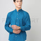 Frankshirt Chinese Collar Peacocke Blue Solid Tailored Fit Cotton Casual Shirt for Man - Frankshop.in