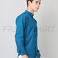 Frankshirt Chinese Collar Peacocke Blue Solid Tailored Fit Cotton Casual Shirt for Man - Frankshop.in