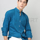 Frankshirt Chinese Collar Peacocke Blue Solid Tailored Fit Cotton Casual Shirt for Man - Frankshop.in