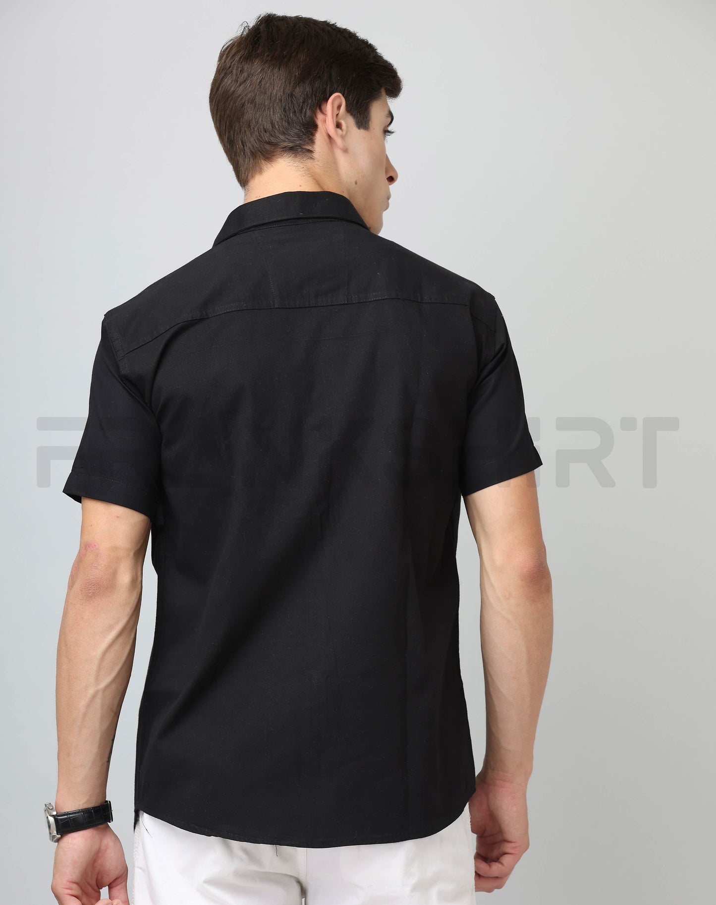 Frankshirt Half Sleeve Black Tailored Fit Cotton Casual Shirt for Man - Frankshop.in