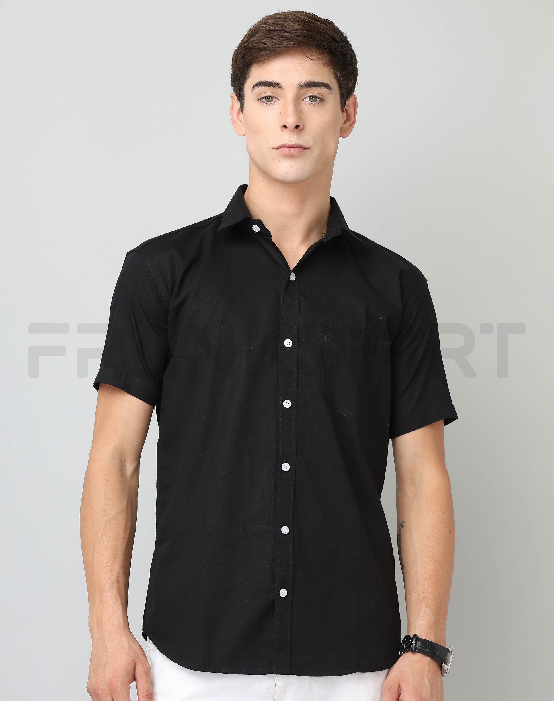 Frankshirt Half Sleeve Black Tailored Fit Cotton Casual Shirt for Man - Frankshop.in