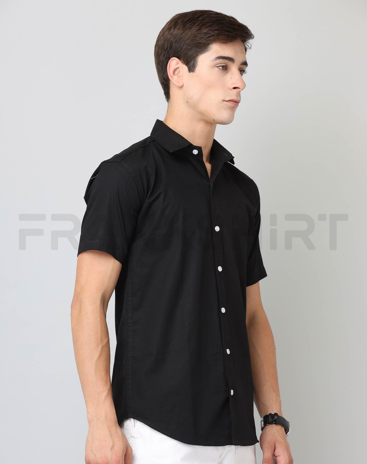 Frankshirt Half Sleeve Black Tailored Fit Cotton Casual Shirt for Man - Frankshop.in