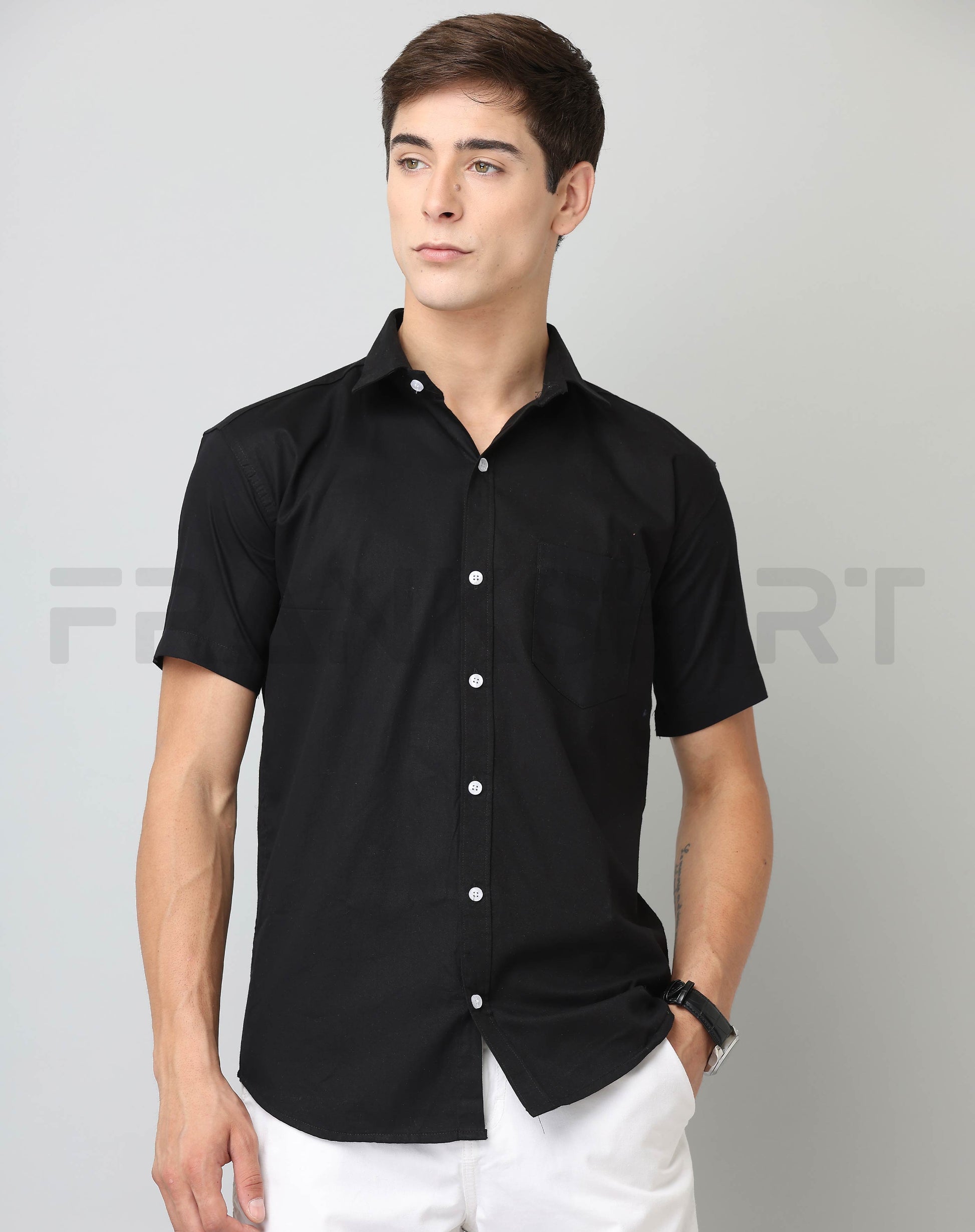 Frankshirt Half Sleeve Black Tailored Fit Cotton Casual Shirt for Man - Frankshop.in