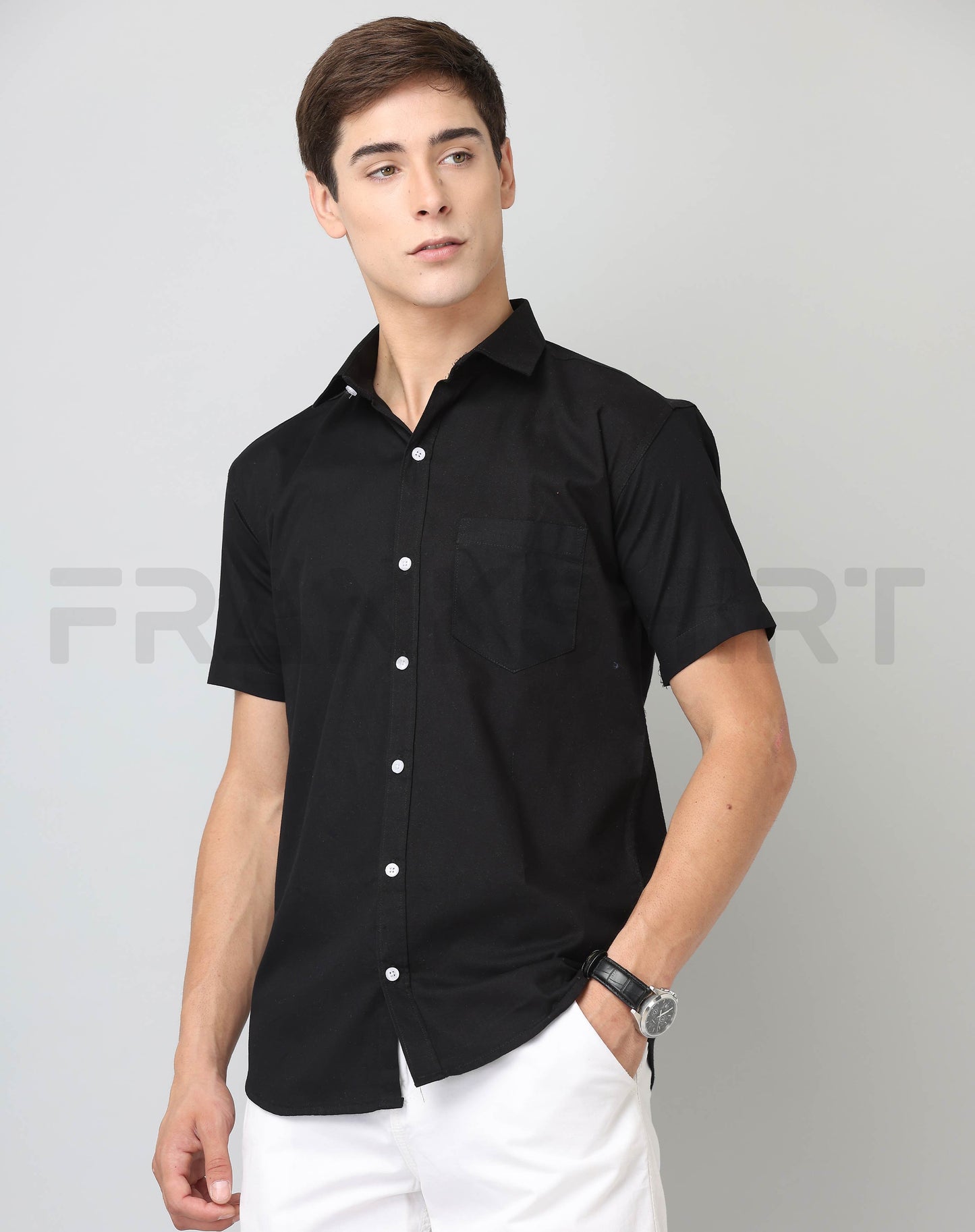 Frankshirt Half Sleeve Black Tailored Fit Cotton Casual Shirt for Man - Frankshop.in