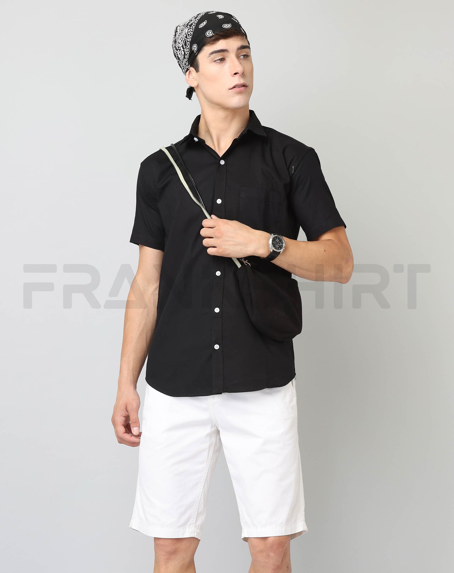 Frankshirt Half Sleeve Black Tailored Fit Cotton Casual Shirt for Man - Frankshop.in