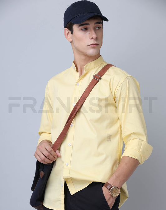 Frankshirt Chinese Collar Yellow Tailored Fit Cotton Casual Shirt for Man - Frankshop.in