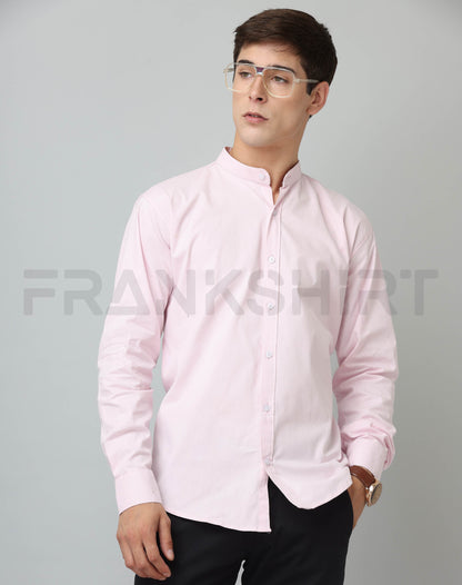 Frankshirt Chinese Collar Light Pink Tailored Fit Cotton Casual Shirt for Man - Frankshop.in