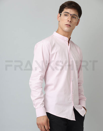 Frankshirt Chinese Collar Light Pink Tailored Fit Cotton Casual Shirt for Man - Frankshop.in