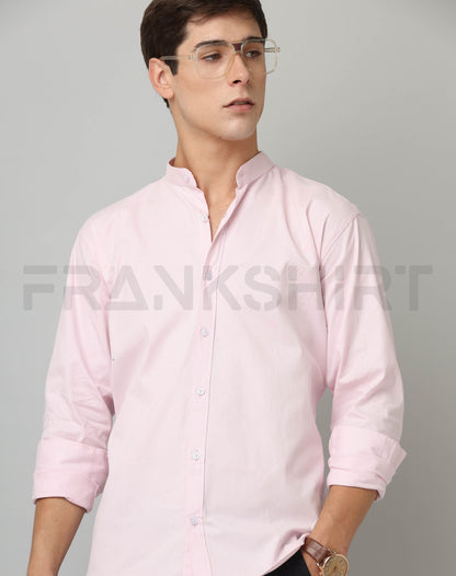 Frankshirt Chinese Collar Light Pink Tailored Fit Cotton Casual Shirt for Man - Frankshop.in