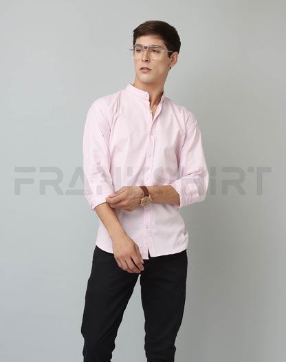 Frankshirt Chinese Collar Light Pink Tailored Fit Cotton Casual Shirt for Man - Frankshop.in