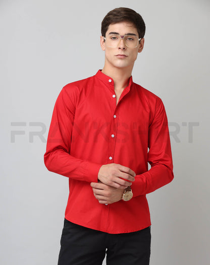 Frankshirt Chinese Collar Red Tailored Fit Cotton Casual Shirt for Man - Frankshop.in