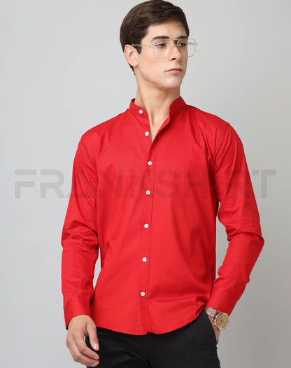 Frankshirt Chinese Collar Red Tailored Fit Cotton Casual Shirt for Man - Frankshop.in