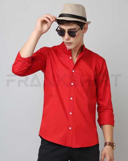 Frankshirt Chinese Collar Red Tailored Fit Cotton Casual Shirt for Man - Frankshop.in