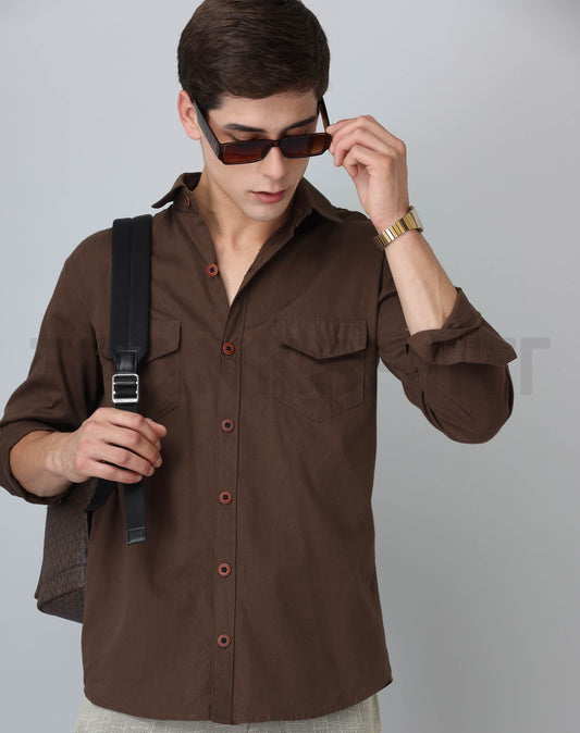 Frankshirt Double Pocket Mehandi Solid Tailored Fit Cotton Casual Shirt for Man - Frankshop.in