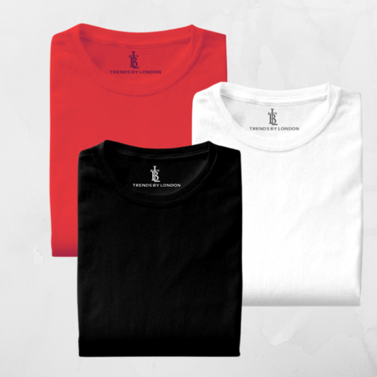 Pack of 3 Half Sleeves T-Shirts for Men 180 GSM (Red,White and Black) - Frankshop.in