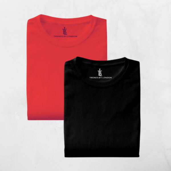 Combo of Half Sleeves 180 GSM T-Shirts for Men Cotton (Red and Black) - Frankshop.in