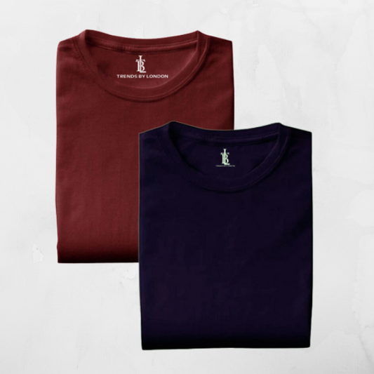 Combo of Half Sleeves 180 GSM T-Shirts for Men Cotton (Maroon and Navy Blue) - Frankshop.in