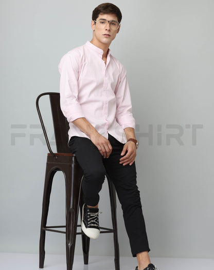 Frankshirt Chinese Collar Light Pink Tailored Fit Cotton Casual Shirt for Man - Frankshop.in