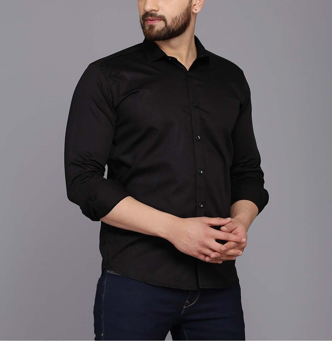 New Cotton Blend Solid Shirts (Black)