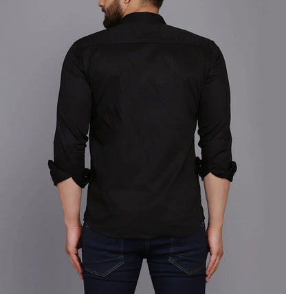 New Cotton Blend Solid Shirts (Black) - Frankshop.in