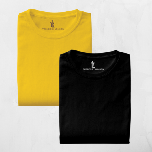 Combo of Half Sleeves 180 GSM T-Shirts for Men Cotton (Mustard and Black) - Frankshop.in